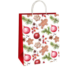 Ditipo Darčeková papierová taška 22 x 10 x 29 cm Vianočné biele ozdoby, perníčky, šišky, vetvičky