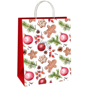 Ditipo Darčeková papierová taška 22 x 10 x 29 cm Vianočné biele ozdoby, perníčky, šišky, vetvičky