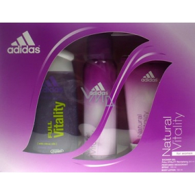 Adidas Natural Vitality sprchový gel 250 ml + dezodorant sprej 150 ml + telové mlieko 150 ml, pre ženy darčeková sada