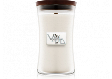 Woodwick Linen - Čistý ľan vonná sviečka s dreveným knôtom a viečkom sklo veľká 609,5 g