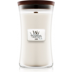 Woodwick Linen - Čistý ľan vonná sviečka s dreveným knôtom a viečkom sklo veľká 609,5 g