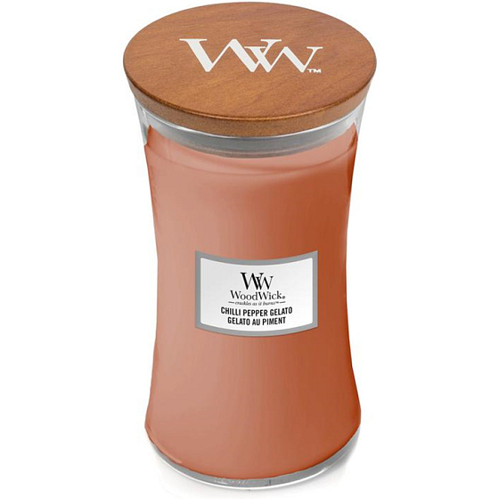 WoodWick Chilli Pepper Gelato - Zmrzlina s vôňou chilli a korenia Sviečka s dreveným knôtom a viečkom veľká 609 g