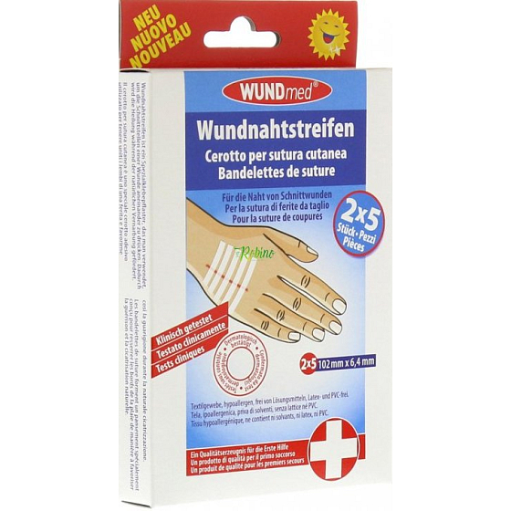 Wundmed Náplasť na stiahnutie rany 102 x 6,4 mm 10 kusov