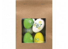 Plastové vajíčka na zavesenie zeleno-bielo-žlté 6 cm 9 kusov v papierovom vrecku