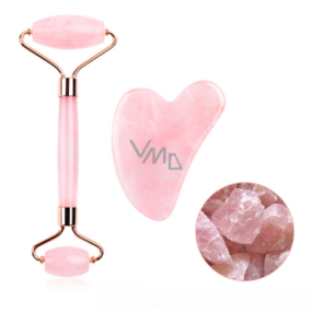 Rozmarínová Gua Sha 5 x 8 cm + masážny valček 14 x 5,5 cm redukuje vrásky, opuchy, zlepšuje elasticitu pokožky, sada bez obalu
