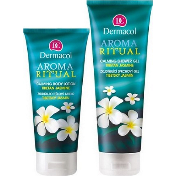 Dermacol Aroma Ritual Tibetský jazmín Upokojujúce telové mlieko 200 ml + sprchový gél 250 ml, kozmetická sada