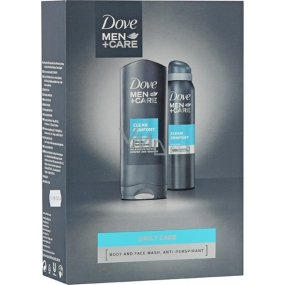 Dove FM Clean Comfort Men + Care sprchový gél 250 ml + dezodorant sprej pre mužov 150 ml, kozmetická sada