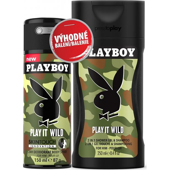 Playboy Play It Wild for Him SkinTouch dezodorant sprej pre mužov 150 ml + 2v1 sprchový gél a šampón 250 ml, duopack