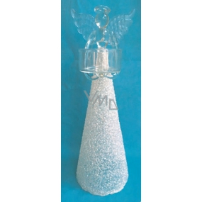 Anjel sklenený s bielou sukňou na sviečku 24 cm