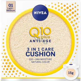 Nivea Q10 Plus Anti-Age Cushion 3v1 ošetrujúci tónovací krém v hubke 01 Light Medium 15 g