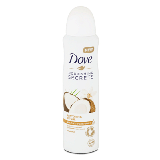 Dove Nourishing Secrets Ošetrujúci Rituál Kokos a kvet Jazmínu antiperspirant deodorant sprej s 48-hodinovým účinkom pre ženy 150 ml