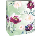 Ditipo Dárková papírová taška 26,4 x 32,7 x 13,6 cm Světle zelená s barevnými květy