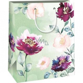 Ditipo Papierová darčeková taška 26,4 x 32,7 x 13,6 cm Svetlozelená s farebnými kvetmi