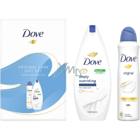 Dove Original Deeply Nourishing hydratačný sprchový gél 250 ml + Original antiperspirant dezodorant v spreji 150 ml, kozmetická sada pre ženy