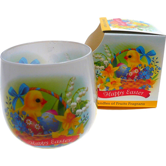 Santo Candles Happy Easter Kuriatko a vajíčka v košíku vonná sviečka v skle 100 g