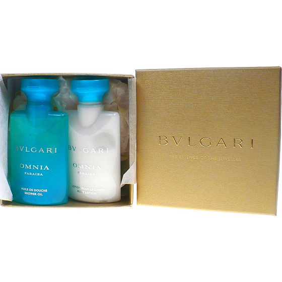 Bvlgari Omnia Paraiba sprchový gél pre ženy 40 ml + telové mlieko 40 ml, darčeková sada
