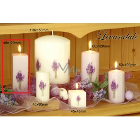Lima Kvetina Levanduľa vonná sviečka svetlo fialová s obtiskom levandule hranol 45 x 120 mm 1 kus