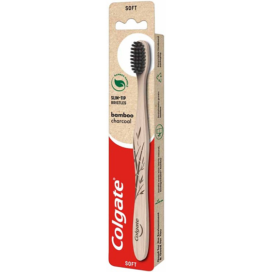 Colgate Bamboo Charcoal zubná kefka mäkká, vyrobená zo 100% prírodného, biologicky rozložiteľného bambusu