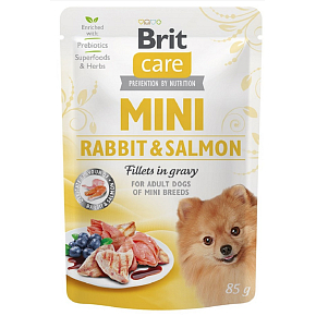 Brit Care Mini Rabbit & Salmon Fillets In Gravy kompletné superprémiové krmivo pre dospelé psy mini plemien kapsička 85 g
