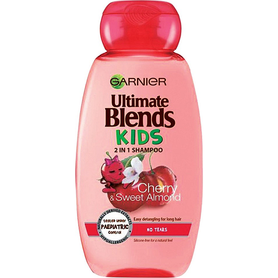 Garnier Ultimate Blends Kids Šampón na vlasy 2v1 pre deti s čerešňou a sladkými mandľami 250 ml