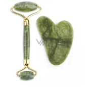 Jade Gua Sha 5 x 8 cm + masážny valček 14 x 5,5 cm redukuje vrásky, opuchy, zlepšuje elasticitu pokožky, sada bez obalu