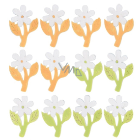 Drevené kvety s lepidlom 4 cm, 12 kusov vo vrecku