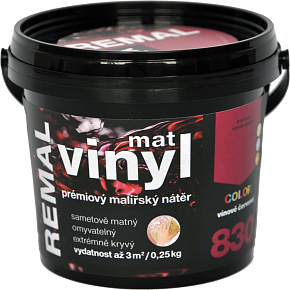 REMAL Vinyl Color mat umývateľná farba na stenu, 830 vínovo červená, 250 g REMAL Vinyl Color mat umývateľná farba na stenu, 830 vínovo červená, 250 g