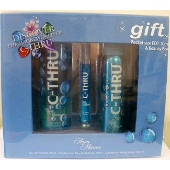 C-Thru Aquamarine toaletná voda 75 ml + toaletná voda 10 ml + dezodorant sprej 100 ml + šperkovnice, darčeková sada pre ženy