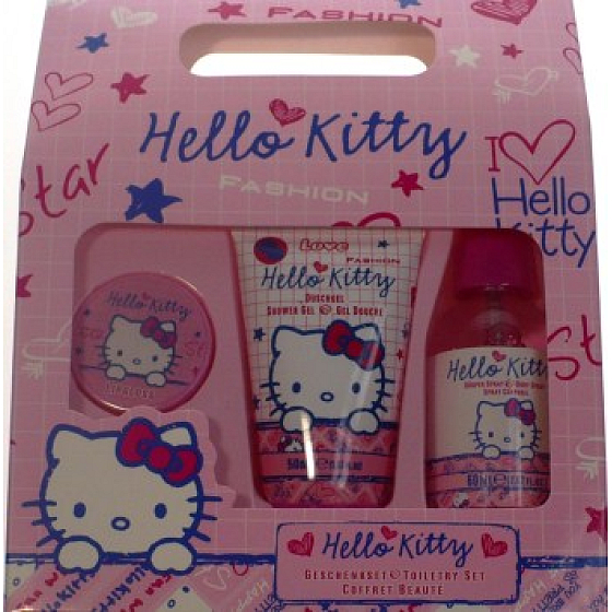 Hello Kitty Telový sprej + sprchový gél + lesk na pery pre dievčatá darčeková sada