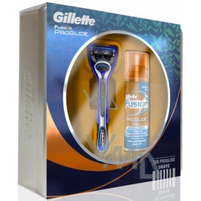Gillette Fusion ProGlide strojček + náhradné hlavice 1 kus + gel 75 ml + krabička, pre mužov kozmetická sada, pre mužov