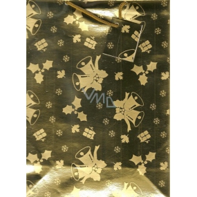 Nekupto Darčeková papierová taška 32,5 x 26 x 13 cm Zlatá zvončeky 1 kus GL