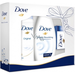 Dove Original antiperspirant dezodorant sprej pre ženy 150 ml + sprchový gél 250 ml + toaletné mydlo 100 g, kozmetická sada
