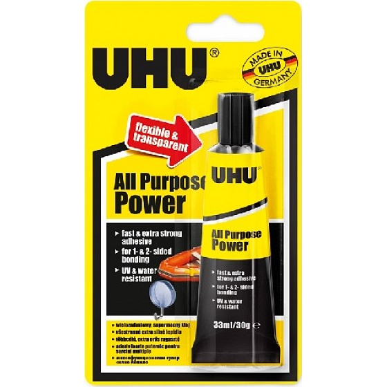 Uhu All Purpose Power Číre univerzálne vodeodolné kontaktné lepidlo 33 ml