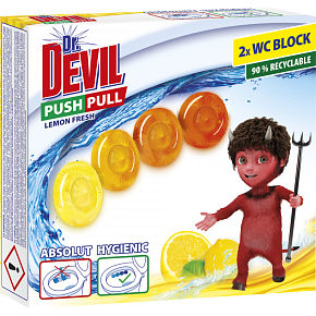 Dr. Devil WC Push Pull Gel Citrónová osvieženie WC blok bez košíka, 2 × 20 g