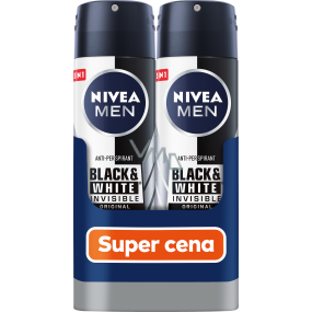 Nivea Men Invisible Black & White antiperspirant deodorant v spreji 2 x 150 ml, duopack pre mužov