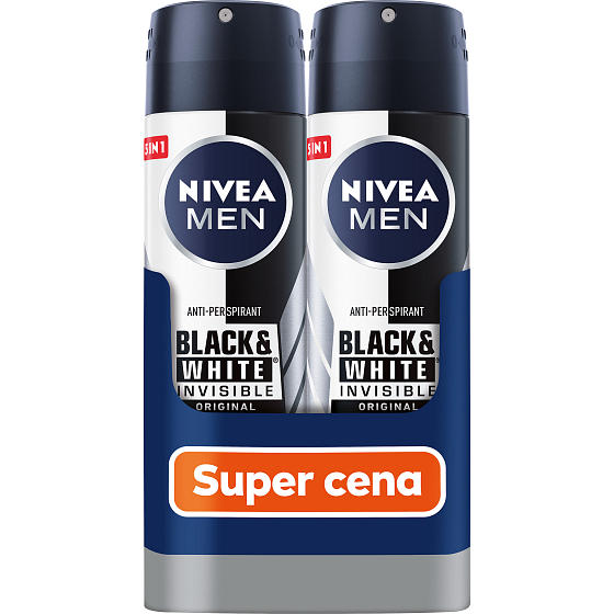 Nivea Men Invisible Black & White antiperspirant deodorant v spreji 2 x 150 ml, duopack pre mužov