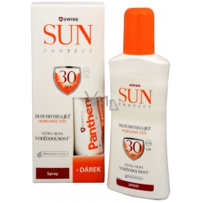 SunProtect Swiss SPF30 vodoodolný sprej 250 ml + Premium Panthenol na regeneráciu podráždenej pokožky po opaľovaní 50 ml