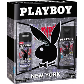 Playboy New York dezodorant sprej pre mužov 150 ml + sprchový gél 250 ml, kozmetická súprava 2016