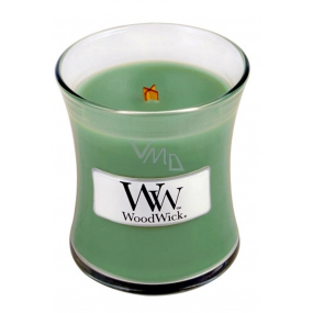 Woodwick White Willow Moss - Vrba a Mach vonná sviečka s dreveným knôtom a viečkom sklo malá 85 g