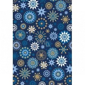 Ditipo Darčekový baliaci papier 70 x 200 cm Vianočné modrý modro-zlatej vločky