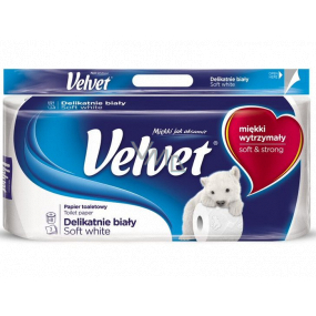 Velvet White Soft jemne biely toaletný papier 3 vrstvový 8 kusov