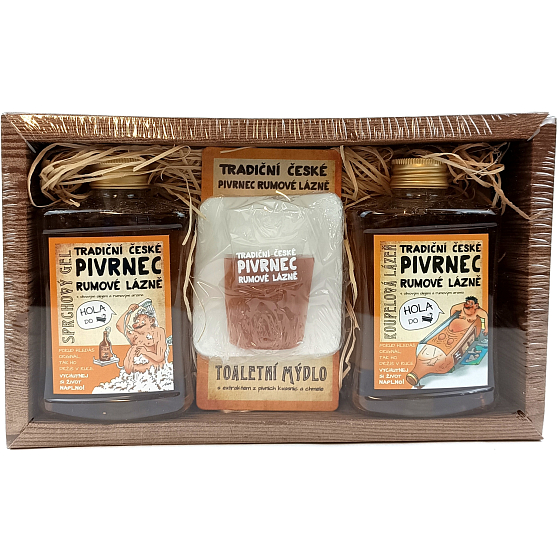 Bohemia Gifts Rumová kozmetika sprchový gél 300 ml + ručne vyrobené mydlo v tvare panáka rumu 70 g + olejový kúpeľ 300 ml, kozmetická súprava