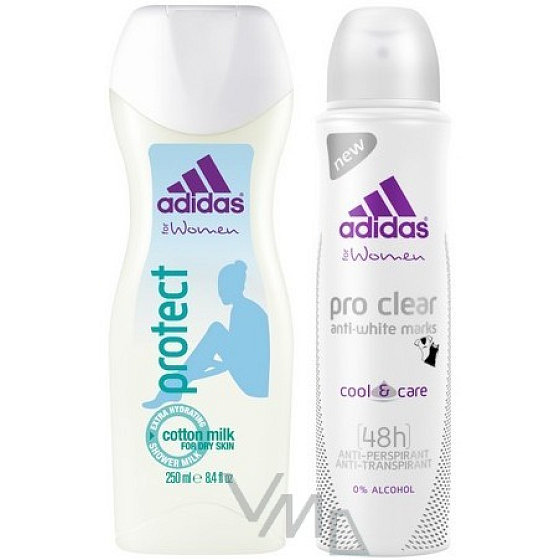 Adidas Protect sprchový gél 250 ml + Pre Clear antiperspirant dezodorant sprej pre ženy 150 ml, kozmetická sada