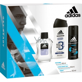 Adidas Soothing balzam po holení 100 ml + Cool Dry Fresh antiperspirant deodorant sprej pre mužov 150 ml + Hydra Sport 3v1 sprchový gél na telo 250 ml, kozmetická sada