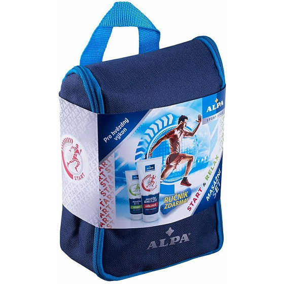 Alpa Sport Star Relax masážna emulzia hrejivá 210 ml + Sport gél 210 ml + uterák + etue, kozmetická sada