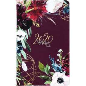 Albi Diár 2020 vreckový týždenný Bordo kvety 15,5 x 9,5 x 1,2 cm