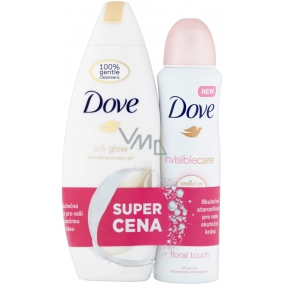 Dove Silk Glow sprchový gél 250 ml + Invisible Care Floral Touch antiperspirant dezodorant sprej pre ženy 150 ml, duopack