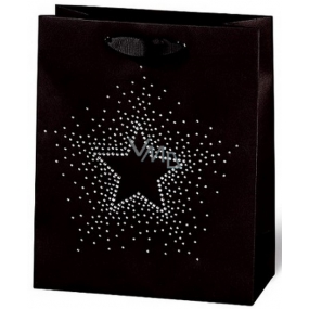 BSB Luxusná darčeková papierová taška 23 x 19 x 9 cm Vianočný čierna s hviezdičkou s kamienkami VDT 436-A5