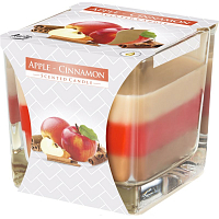 BISPOL Apple & Cinnamon - Jablko a škorica trojfarebná vonná sviečka sklo, doba horenia 32 hodín 170 g