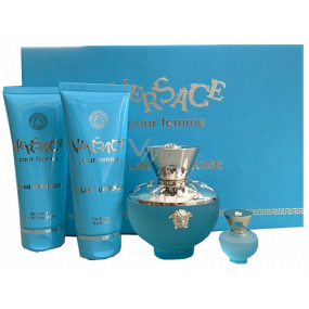 Versace Dylan Turquoise toaletná voda pre ženy 100 ml + sprchový gél 100 ml + telový gél 100 ml + toaletná voda 5 ml, darčeková sada pre ženy